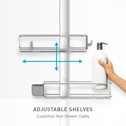 simplehuman X-Large Adjustable Hanging Shower Caddy, Handheld Showerhead Compatible, Family-Size Bathroom Organizer with 12-Inch Extended Neck, Adjustable Shelves, Rust-Proof Stainless Steel - style: Extra-Large