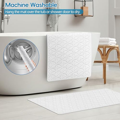Non-Slip Rubber Bathtub Mat with Suction Cups, 17 × 35 Inch (White) | 100% Rubber, Leaf Texture. Vacuum Suction Cups. Soft on Touch. BPA/PVC-Free. Machine Wash. Safe For Bath, Shower, Pet Dogs. - color: White (Opaque), size: 35" x 17" (Rectangular)
