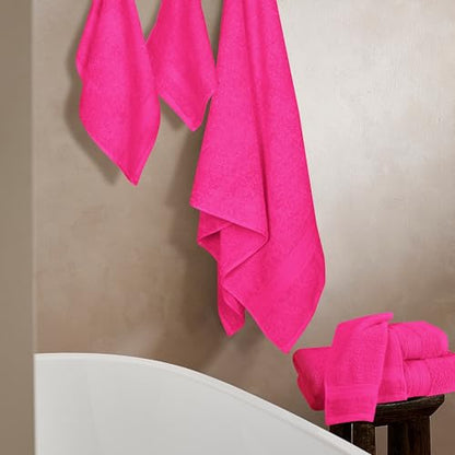 BOUTIQUO 6 Pack Cotton Towel Set, Contains 2 Bath Towels 27x54 inch, 2 Hand Towels 16x24 inch & 2 Wash Coths 12x12 inch, Ideal Everyday use, Ultra Soft Compact & Lightweight - Hot Pink - color: Hot Pink, size: 6 Piece Towel Set