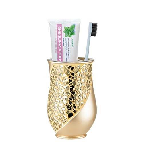 Zahari Home Sinatra Bath Tooth Brush Holder Modern Tooth Brush and Toothpaste Holder, Champagne - color: Champange, size: 4.25" x 3" x 3" Tooth Brush Holder