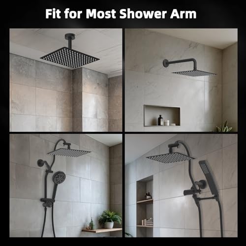 Hibbent All Metal 12 Inch Shower Head, High Pressure Stainless Steel Rain Showerheads, Bathroom Rainfall Showerhead with Ultra-thin Design, Adjustable Brass Ball Joint, Silicone Nozzles, Matte Black - color: Matte Black, size: 12 Inch