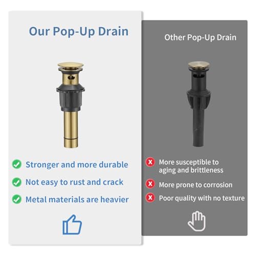 Bathroom Sink Pop Up Drain Stopper, BWE Brushed Gold Finish Stainless Steel Drain with Overflow, Household Universal Vanity Sink Drain Replacement - color: Brushed Gold