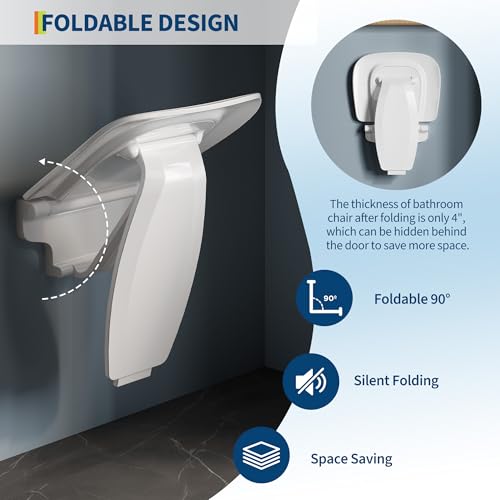 Garvee Wall Mounted Folding Shower Seat, 550 lbs Load-Bearing, Non-Slip Shower Bench, Space-Saving Design, Easy Assembly & Cleaning | Non-Slip, Space-Saving Design, Easy Assembly & Cleaning