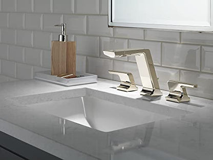 Delta Pivotal Polished Nickel Bathroom Faucet 3 Hole, 8 Inch Widespread Bathroom Sink Faucet for Vanity, Metal Push-Pop Drain, Lumicoat Polished Nickel 3599LF-PN-PR-MPU - color: Polished Nickel