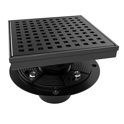 6 Inch Square Shower Drain Black Floor Drain with Flange Square Holes Pattern Cover Grate Removable SUS304 Stainless Steel Watermark&CUPC Certified Matte Black - color: Matte Black, size: 6 Inch