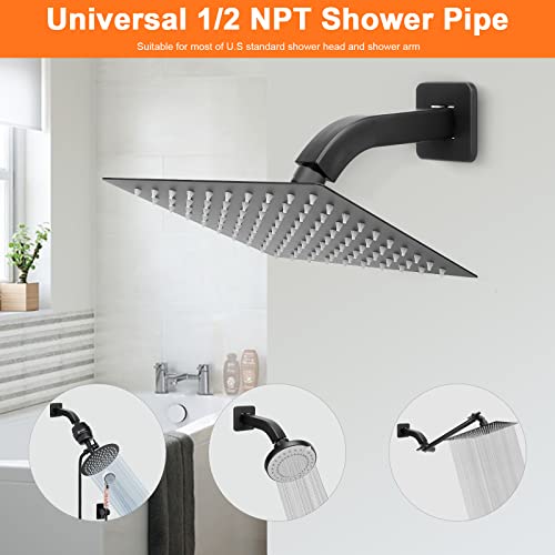 Shower Arm with Flange and Teflon Tape, Wall Mounted Square Shower Pipe 304 Stainless Steel Extension Arm for Fixed Shower Head & Handheld Shower (6 Inch, Matte Black) - color: Matte Black, style: 6 Inch