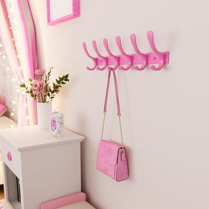 SKOLOO Wall Mounted Coat Rack - 6 Hooks, Pack of 2, Heavy Duty, Stainless Steel, Metal Wall Hanger, Sturdy Coat Hooks for Hanging Coats, Jackets, Clothes, Hats - Pink - color: Pink, size: 6 Hook(2 Pack)