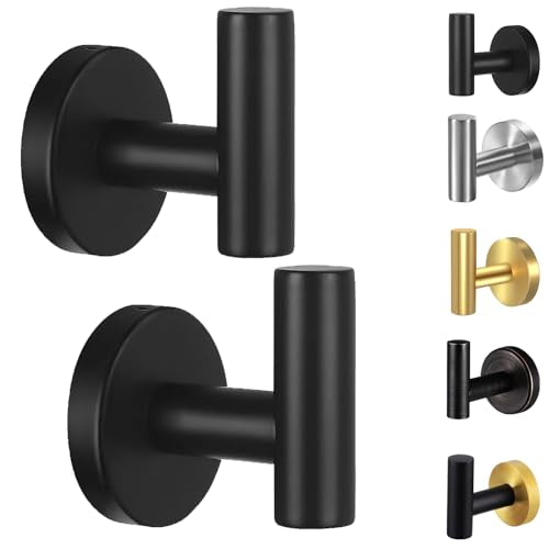 Kruodop Towel Hooks for Bathroom,2 Packs Wall Mount Towel Holder,Black Matte Wall Robe Hook,Stainless Steel Heavy Duty Door Hanger Towel Hook for Kitchen, Bedroom,Hotel,Pool,Coats(Drilling) - color: 2pcs black