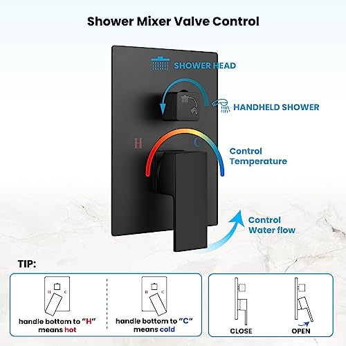 gotonovo Rainfall Bathroom Shower System Rain Shower Head and Handle Set Wall Mounted Shower Complete Combo Solid Brass Pressure Balancing Shower Mixer Valve 8 Inch Matte Black - color: Matte Black, size: 8 Inch