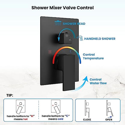 gotonovo Rainfall Bathroom Shower System Rain Shower Head and Handle Set Wall Mounted Shower Complete Combo Solid Brass Pressure Balancing Shower Mixer Valve 8 Inch Matte Black - color: Matte Black, size: 8 Inch