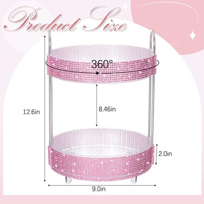 360 Rotating Rhinestone Perfume Organizer,2 Tiers,Resin Diamond,Pink - color: Pink, size: 2 Tiers, style: Resin Diamond