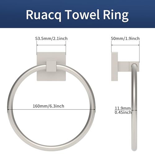 RUACQ 18inch Towel Bar, Towel Ring, Square Base 2pcs Bathroom Hardware Set Wall Mounted, Stainless Steel, Heavy Duty (Brushed Nickel)
