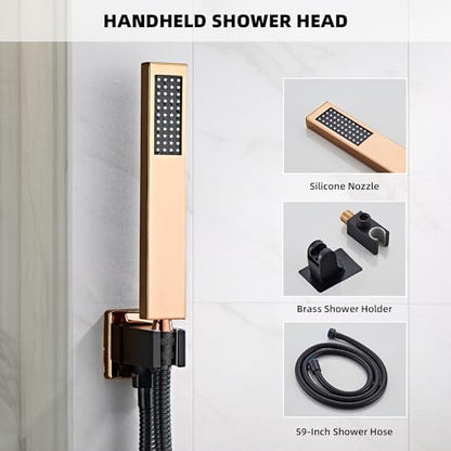 Rainfall Shower Faucet Set with Tub Spout 10 Inch, Shower Head | Rain Shower and Handheld Shower System Square Wall Mount for Bathroom - color: Black＆Gold, style: 10 Inch