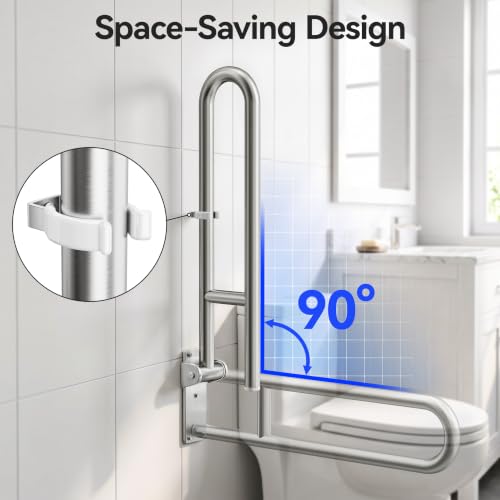 Toilet Grab Bar, Flip Up Foldable Bathroom Safety Handrail, Wall Mounted 304 Stainless Steel Support Rail for Elderly Seniors Handicap Toilet Assistance（30inch） - size: 30inch