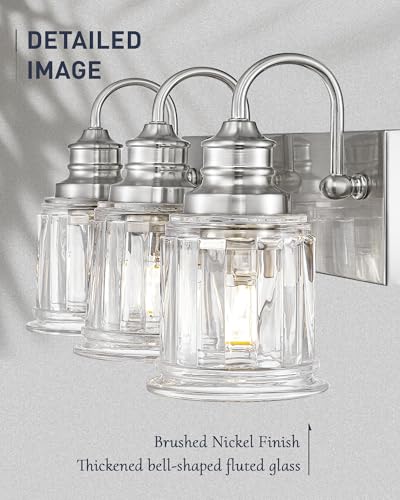 Bathroom Light Fixture, HWH 3-Light Vanity Light Brushed Nickel Modern Bathroom Lights Over Mirror, Bell-Shaped Fluted Glass, 5HZG106B-3W BN - color: Brushed Nickel, size: 3-Light
