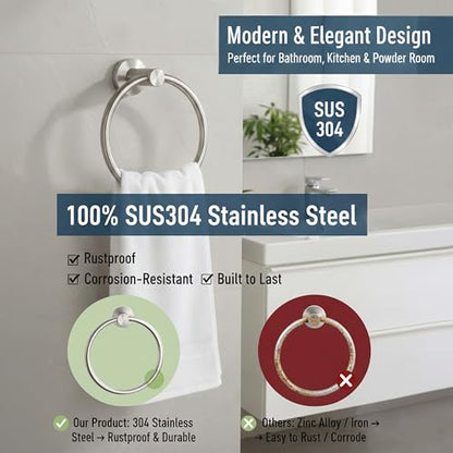 BGL Towel Ring Brushed Nickel, Bath Hand Towel Ring Stainless Steel Round Towel Holder for Bathroom - color: Brushed Nickel