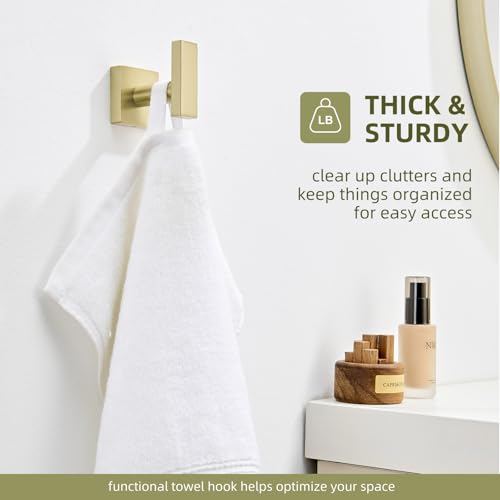 Angle Simple Bathroom Towel Hook, Coat Robe Hook for Wall, Brushed Gold | Rustproof SUS304 Stainless Steel, Hand Towel Holder for Hat Shirt Scarf, Keep Kitchen Cabinet Hallway Tidy, Screw Mount - color: Brushed Gold