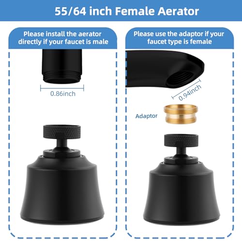 4 Modes Kitchen Sink Faucet Head, Big Angle Swivel Aerator, Matte Black | Faucet Sprayer Attachment with 55/64-27UNS Famale Thread, Male Thread Adapter Included - color: Matteblack, style: with 1 joint ball