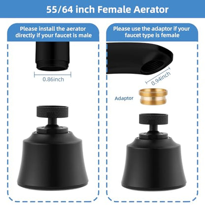 4 Modes Kitchen Sink Faucet Head, Big Angle Swivel Aerator, Matte Black | Faucet Sprayer Attachment with 55/64-27UNS Famale Thread, Male Thread Adapter Included - color: Matteblack, style: with 1 joint ball