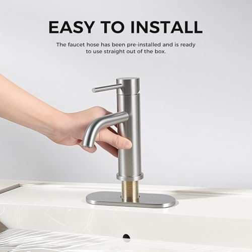 Bathroom Sink 1 Hole Single Handle Lever Faucets Stainless Steel | Pop Up Drain,Deck Plate,Flexible Hoses,1 or 3 Hole,Modern,for Vanity RV Bath Basin Wash Room Restroom Home,Brushed Nickel - color: Brushed Nickel