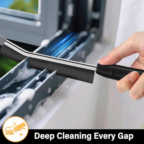 Crevice Cleaning Brush 3 Pack, Stainless Steel Bristle Support Rod, Rust-Resistant & Durable, Rounded Protective Head, Stiff Bristles for Tile Grout, Bathroom Gaps & Window Groove Brushes