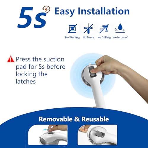 Grab Bars for Showers and Bathtubs 2 Pack, 12 Inch, Yenisyea | Suction Cup Shower Handles for Elderly and Seniors, Heavy Duty Shower Safety Bars for Bathroom Removable No Drill