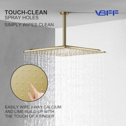 VBFF-Shower Head,rain shower head, 16 inch- Square Shower Head, 1.8 GPM Flow Rate, rainfall showerhead,VBFF10 (Brushed Gold) - color: Brushed Gold, size: 16 Inch