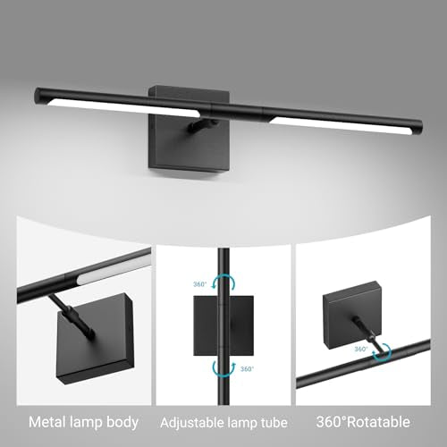 Tipace Hard-Wired LED Bathroom Light Fixtures Over Mirror,24W 360°Rotatable 5500K Black Vanity Light Bar,Modern Wall Sconce for Living Room,Bedroom,Hallway,23.6 Inch - size: 23.6 IN