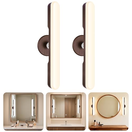 cambk Set of 2 Wireless Vanity Makeup Lights for Mirror, Rechargeable LED Stick On Light Bar for Bathroom Mirror with Dimmable 3 CCT, Long Battery Life Cordless Light for Vanity Desk(Dark Brown) - color: Dark Brown