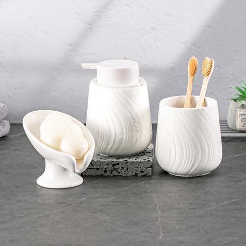 Agyiuns Foam Hand Soap Dispenser - 13.5 oz Ceramic foaming Hand soap Dispenser with Easy-to-Press Pump for Bathroom refillable Liquid Hand soap Dispenser (Foam-White) - color: Foam-white
