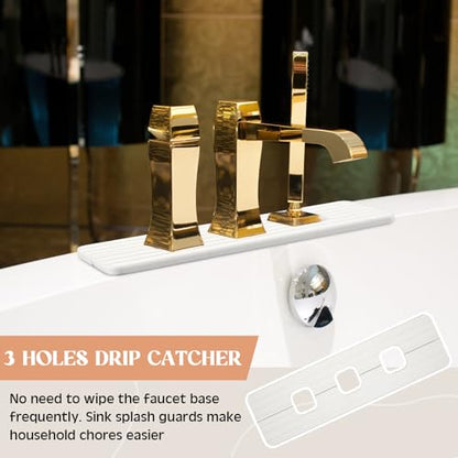 Teenyyou 3 Square Hole White Faucet Mat Kitchen Sink 16.14" x 4.49" | Bathroom Faucet Absorbent Mat,Diatomite Splash Guard,Quick Drying Drip Catcher,Hole 1.97",Holes Spaced About 1.97" - color: White, style: 3 Square Hole