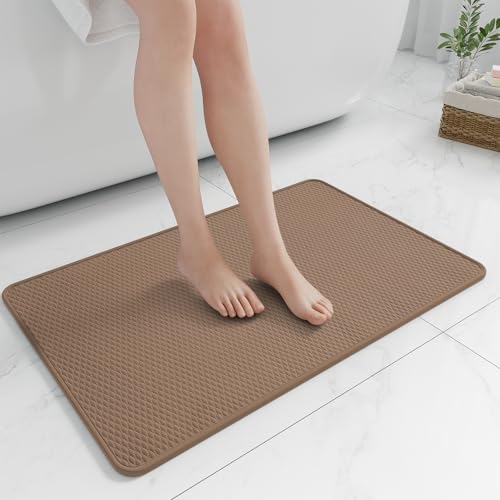 RUERYA Bathroom Rugs Non Slip Washable, Rubber Bath Mats for Bathroom,Quick Dry,Super Absorbent Ultra Thin Small Bath Mat Low Pile Bath Floor Mat Fit Under Door,Shower,Sink, Light Brown, 17"x24" - color: Light Brown, size: 1'5" x 2' (Rectangular)