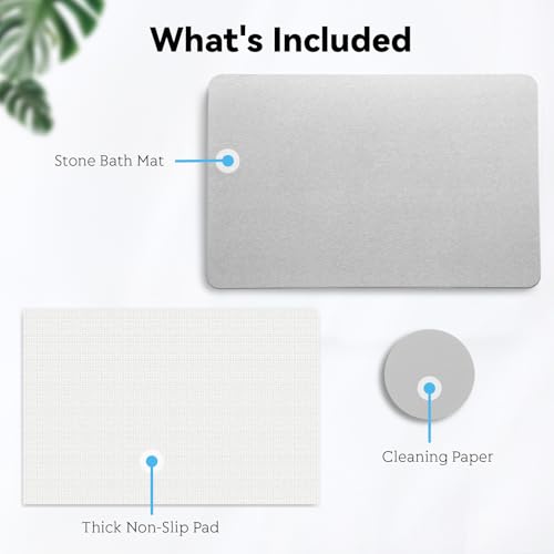 Stone Bath Mat, Dries Quickly, Non-Slip Diatomaceous Earth Bath Mats for Bathroom, Super Absorbent Stone Shower Mat, Easy to Clean, 23.5" x 15.5" Light Gray - color: Light Gray
