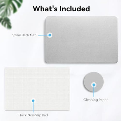 Stone Bath Mat, Dries Quickly, Non-Slip Diatomaceous Earth Bath Mats for Bathroom, Super Absorbent Stone Shower Mat, Easy to Clean, 23.5" x 15.5" Light Gray - color: Light Gray