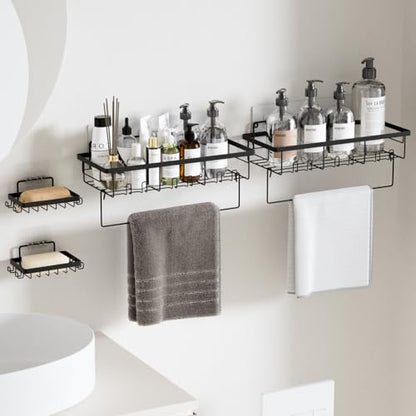4-Pack Adhesive Bathroom & Kitchen Organizer Rack with Soap Holder | Large Capacity Rustproof Storage Shelf for Home Decor