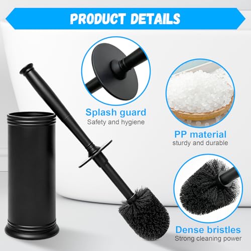 Plastic Toilet Brush and Holder Set for Bathroom and Toilet Cleaning, Black | Extra Long Handle; Splash Guard; Covered Holder; Hard Dense Bristles; Stable Base; - color: Black