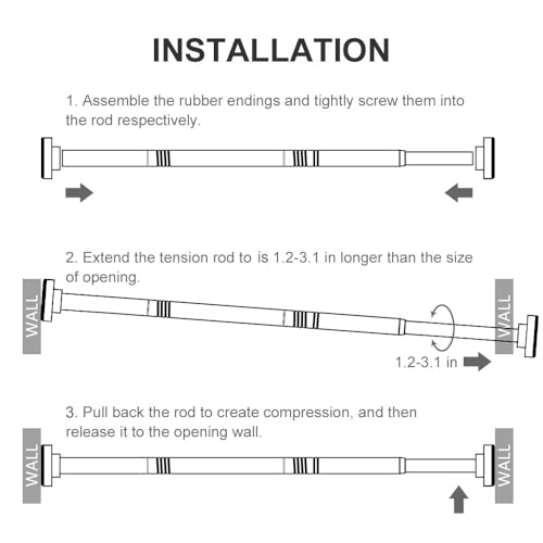 Ausemku Shower Curtain Rod Tension - 32-80 Inch Never Rust Non-Slip Spring Tension Curtain Rod No Drilling Stainless Steel Curtain Rod Use Bathroom Kitchen（Black） - color: Black, size: 32-80 IN