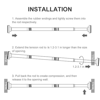 Ausemku Shower Curtain Rod Tension - 32-80 Inch Never Rust Non-Slip Spring Tension Curtain Rod No Drilling Stainless Steel Curtain Rod Use Bathroom Kitchen（Black） - color: Black, size: 32-80 IN