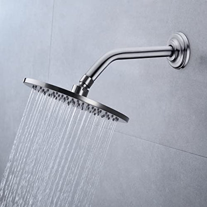 9 Inch Brushed Nickel Shower Arm and Flange Curved Head Pipe | Angled Stainless Steel Wall Mounted Extension Bathroom Gooseneck Shower Neck - color: Brushed Nickel, style: 9 inch