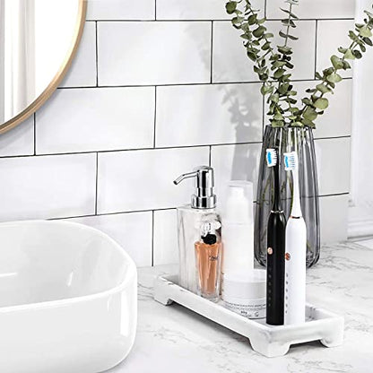 Luxspire Marble Tray for Soap Dispenser Perfume Jewelry, S, Gravel White | 11 x 4 inch, non-slip waterproof resin, easy wipe clean, fits bath kitchen vanity, holds jewelry toiletries soap - color: D - Gravel White, style: Small