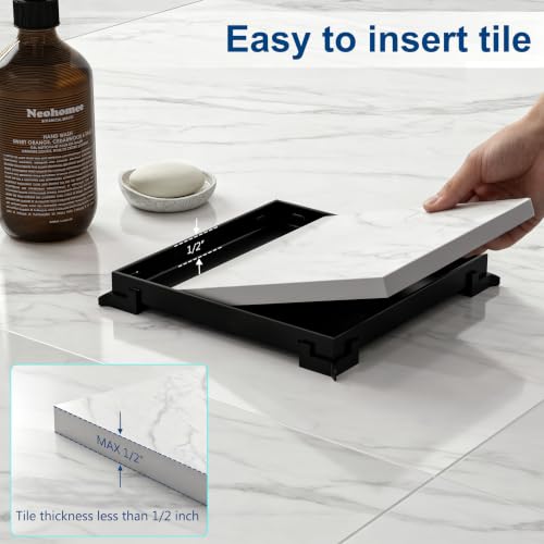 Neodrain 8 in Black Square Shower Drain with Removable Tile Insert Grate | 304 Stainless Steel Tile Square Drain, Hidden Drain,Easy to Clean, Waterproof & Sturdy Shower Drain, CUPC Certified - color: Matte Black, size: 8 IN