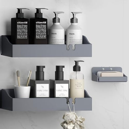 Acrylic Shower Caddy Bathroom Organizer,Rustproof Shower Shelves - No Drilling Wall Mount Shelf, Adhesive Bathroom Storage For Shampoo With Soap Holder 3 Pack - color: Dark Grey