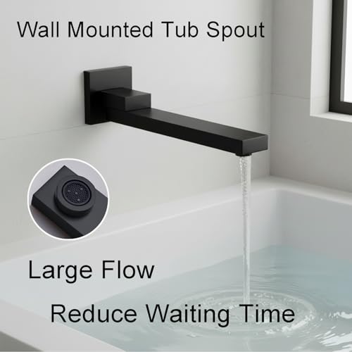 Black Tub Shower Faucet Set 4 Functions Thermostatic Shower System | with Tub Spout, Wall Mounted 12 inch Shower Head, 6 Body Jet, Handheld Spray - color: Black, size: 12" Wall Shower
