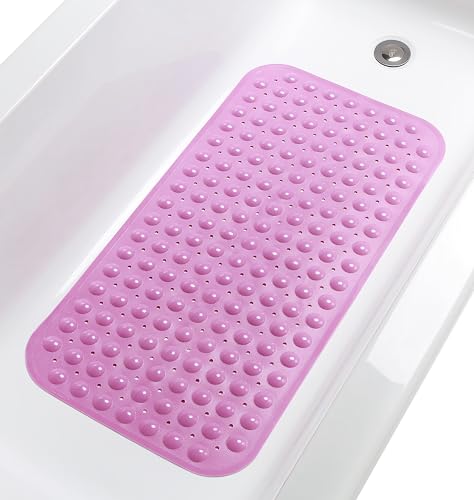 Large Non-Slip Bathtub & Shower Mat 31”x16” (Smooth/Non-Textured Tubs Only) Safe, Clean, Machine-Washable, Superior Grip&Drainage, Vinyl, Opaque Pink - color: Opaque Pink, size: Large (31"x16")