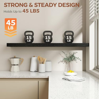 Dreamland Black Floating Shelves 48 Inch Long,8 Inch Deep Floating Shelves,48" W x 8" D Wall Shelves for Bedroom,Living Room,Kitchen,Bathroom,Set of 2 - color: Black, size: 48 Inch
