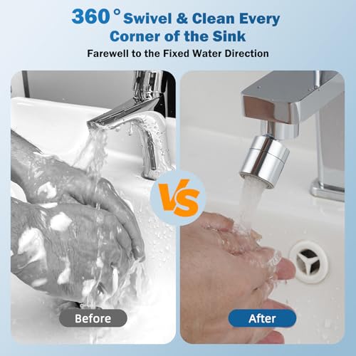 Hibbent Metal NSF/ANSI/CAN 372 Faucet Aerator with Dual-function, Silver | Kitchen Sink Aerator, Bathroom Sink Sprayer Attachment, Faucet Replacement Part 55/64'' Female Thread - color: Silver, style: Classic 360 Degree Faucet Aerator
