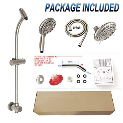 Handheld Showerhead & Rain Shower Combo for Easy Reach, 27.5" Drill-free Stainless Steel Slide Bar, 5”of 5-setting Handheld Shower and Showerhead, with 5ft Hose -Brush Nickel - color: Brush Nickel