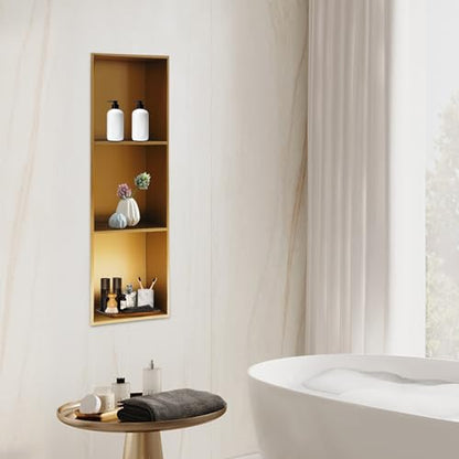3-Tier Modern Stainless Steel Shower Niche, Titanium Gold, 11" X 35", Recessed Vertical Shower Niche for Storage Soap Shampoo - color: Titanium Gold