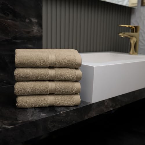 Boho & Terry Cloth Washcloths Set of 4 (12" x 12") Hotel Quality, Versatile as, Hand Towels, Extra Soft Towels, Kitchen Washcloths, Bathroom Wash Cloths, Face Cloths -%100 Cotton - Beige - color: Beige