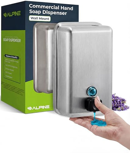 Alpine Stainless Steel Soap Dispenser Wall Mount - Commercial Liquid Wall Soap Dispenser for Bathroom, Kitchen, Refillable 1200 ml Large ADA Compliant (Vertical)